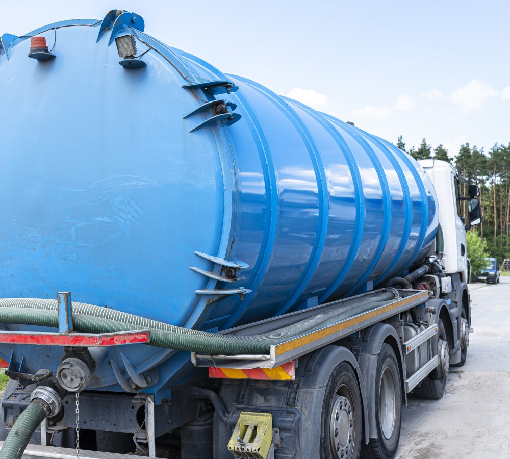 A truck with a large tank for pumping out a septic tank with a capacity of more than 20 cubic meters.